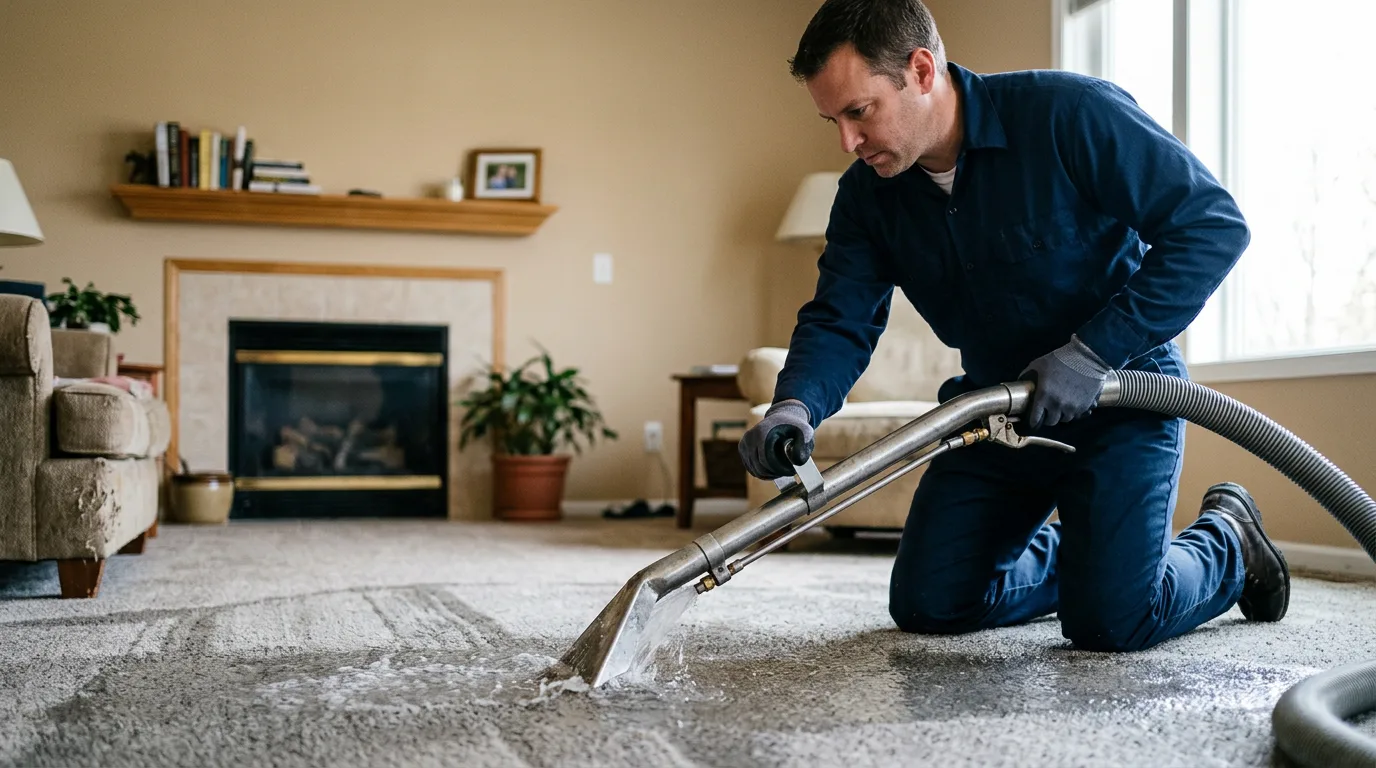 Water damage restoration technician working near Comstock, NY